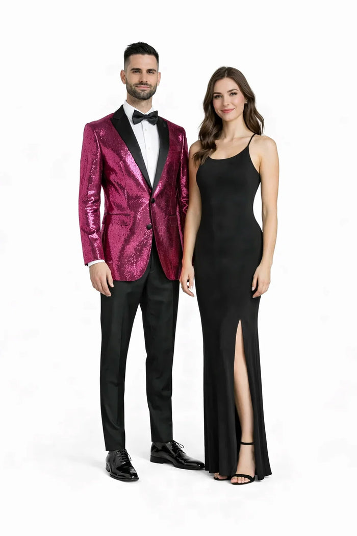 Men's One Button  Hot Pink ~ Fuchsia Sequin Blazer - Sequin Tuxedo - Dinner Jacket - Image 7