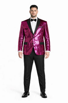 Men's One Button  Hot Pink ~ Fuchsia Sequin Blazer - Sequin Tuxedo - Dinner Jacket - Image 8