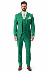 Mens One Button Notch Lapel Green Suit