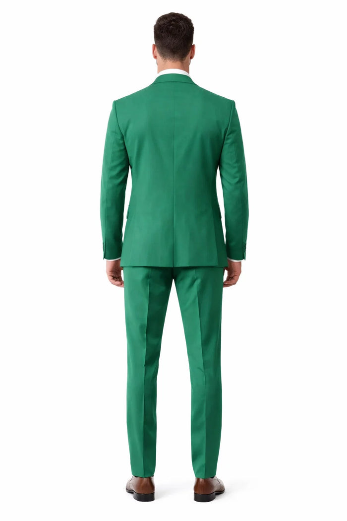 Mens One Button Notch Lapel Green Suit