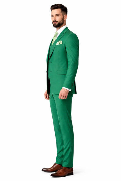Mens One Button Notch Lapel Green Suit