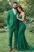Mens One Button Notch Lapel Green Suit