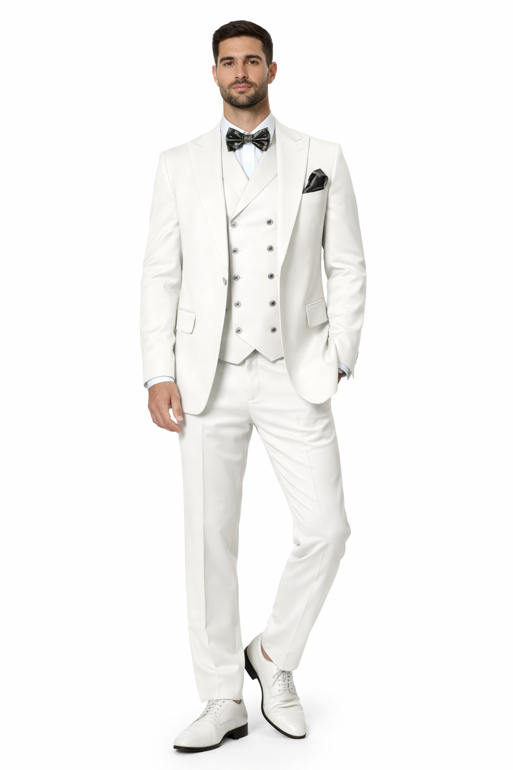 Mens One Button Notch Lapel Wide Leg Suit White