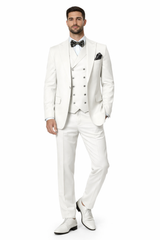 Mens One Button Notch Lapel Wide Leg Suit White