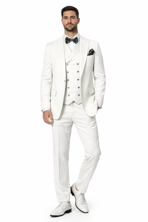 Mens One Button Notch Lapel Wide Leg Suit White