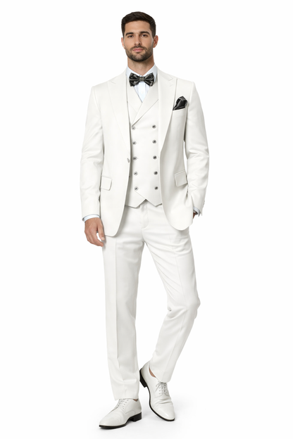 Mens One Button Notch Lapel Wide Leg Suit White