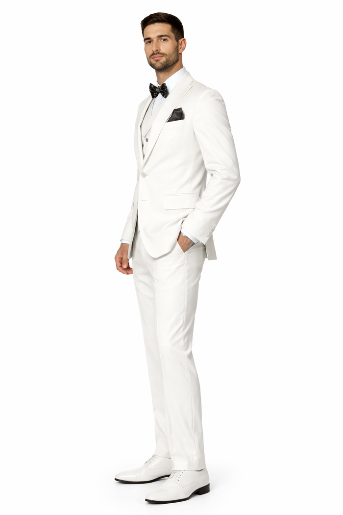 Mens One Button Notch Lapel Wide Leg Suit White