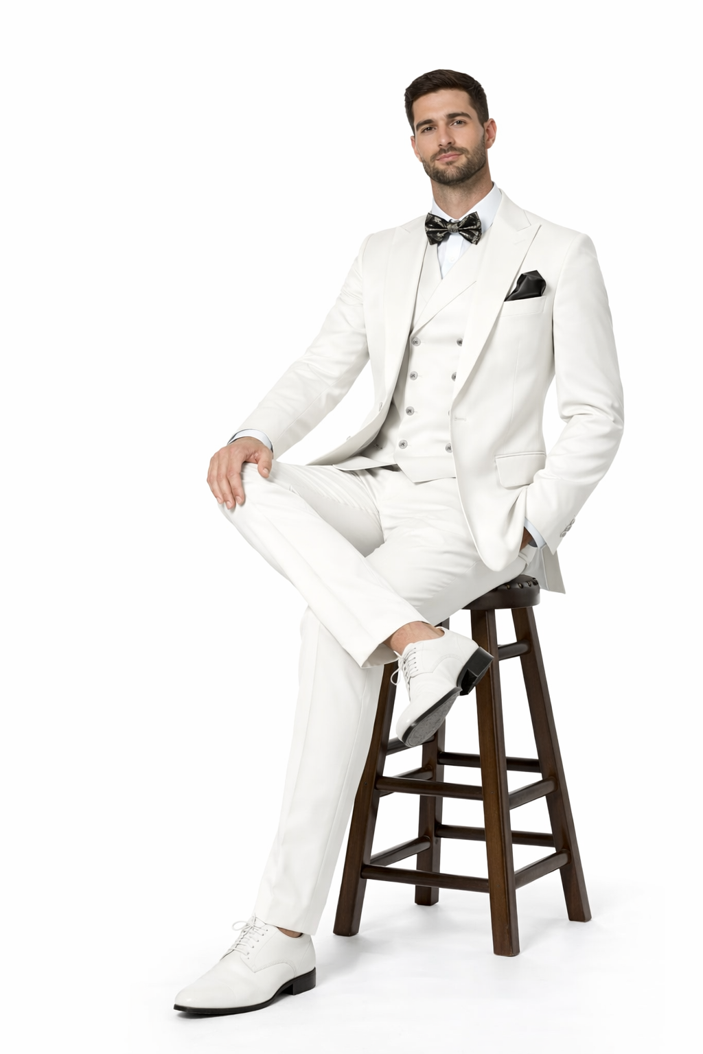 Mens One Button Notch Lapel Wide Leg Suit White