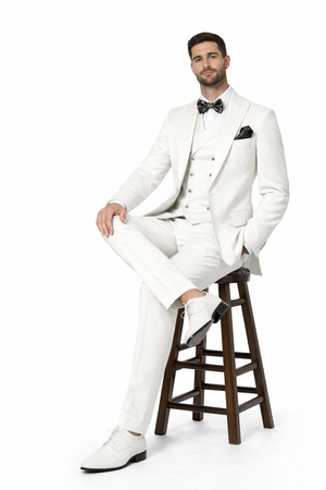Mens One Button Notch Lapel Wide Leg Suit White