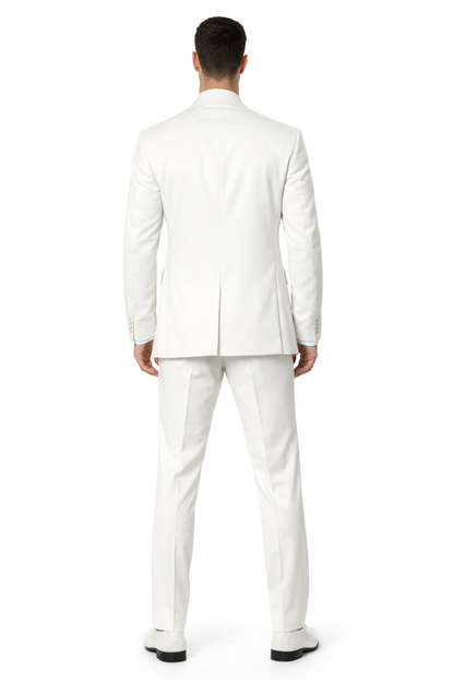 Mens One Button Notch Lapel Wide Leg Suit White