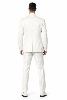 Mens One Button Notch Lapel Wide Leg Suit White