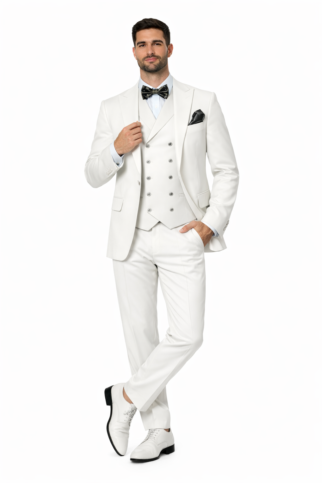 Mens One Button Notch Lapel Wide Leg Suit White
