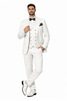 Mens One Button Notch Lapel Wide Leg Suit White