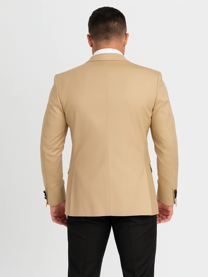 Mens One Button Peak Label Suit Tan