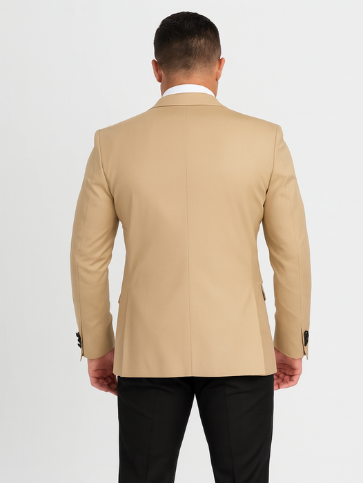 Mens One Button Peak Label Suit Tan