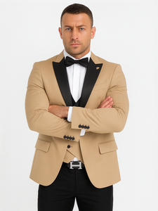 Mens One Button Peak Label Suit Tan