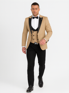 Mens One Button Peak Label Suit Tan