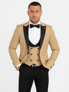 Mens One Button Peak Label Suit Tan