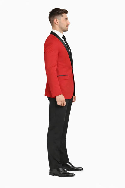 Men'S One Button Red And Black Lapel 2 Toned Tuxedo Dinner Jacket - Image 2