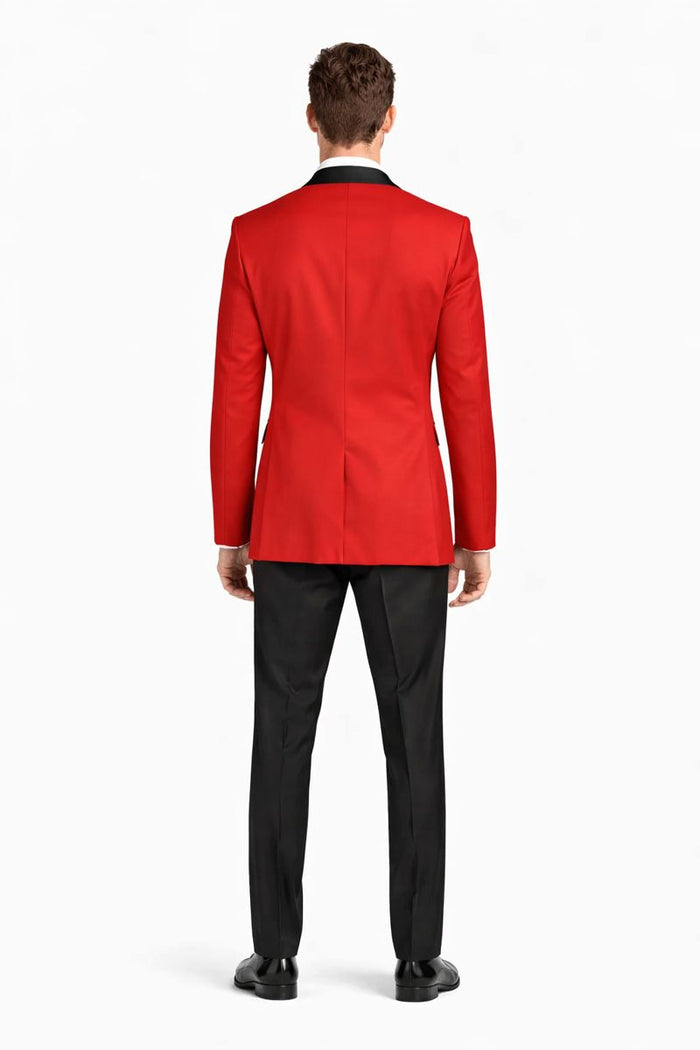 Men'S One Button Red And Black Lapel 2 Toned Tuxedo Dinner Jacket - Image 3