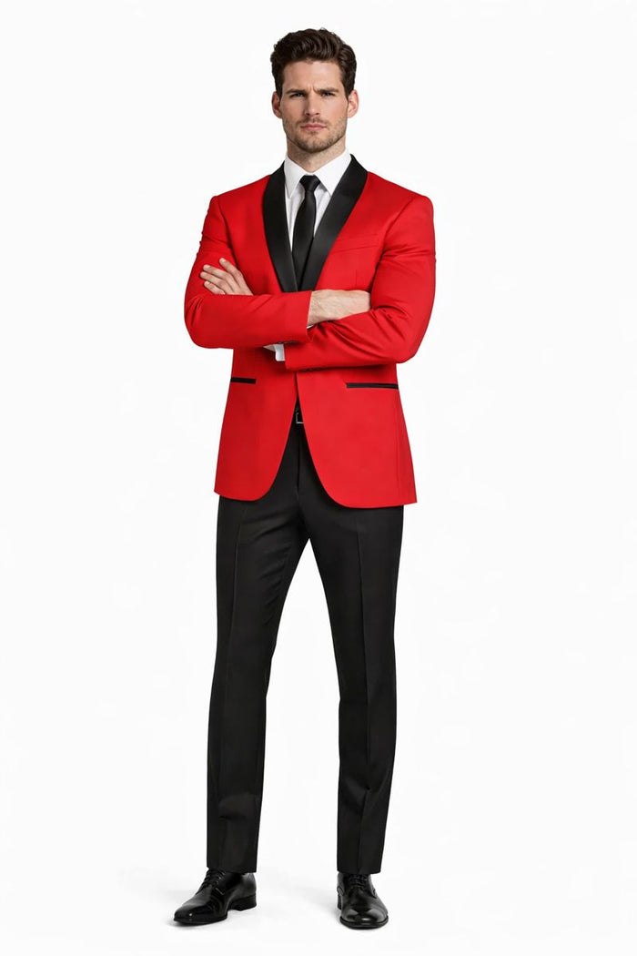 Men'S One Button Red And Black Lapel 2 Toned Tuxedo Dinner Jacket - Image 5