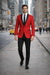Men'S One Button Red And Black Lapel 2 Toned Tuxedo Dinner Jacket