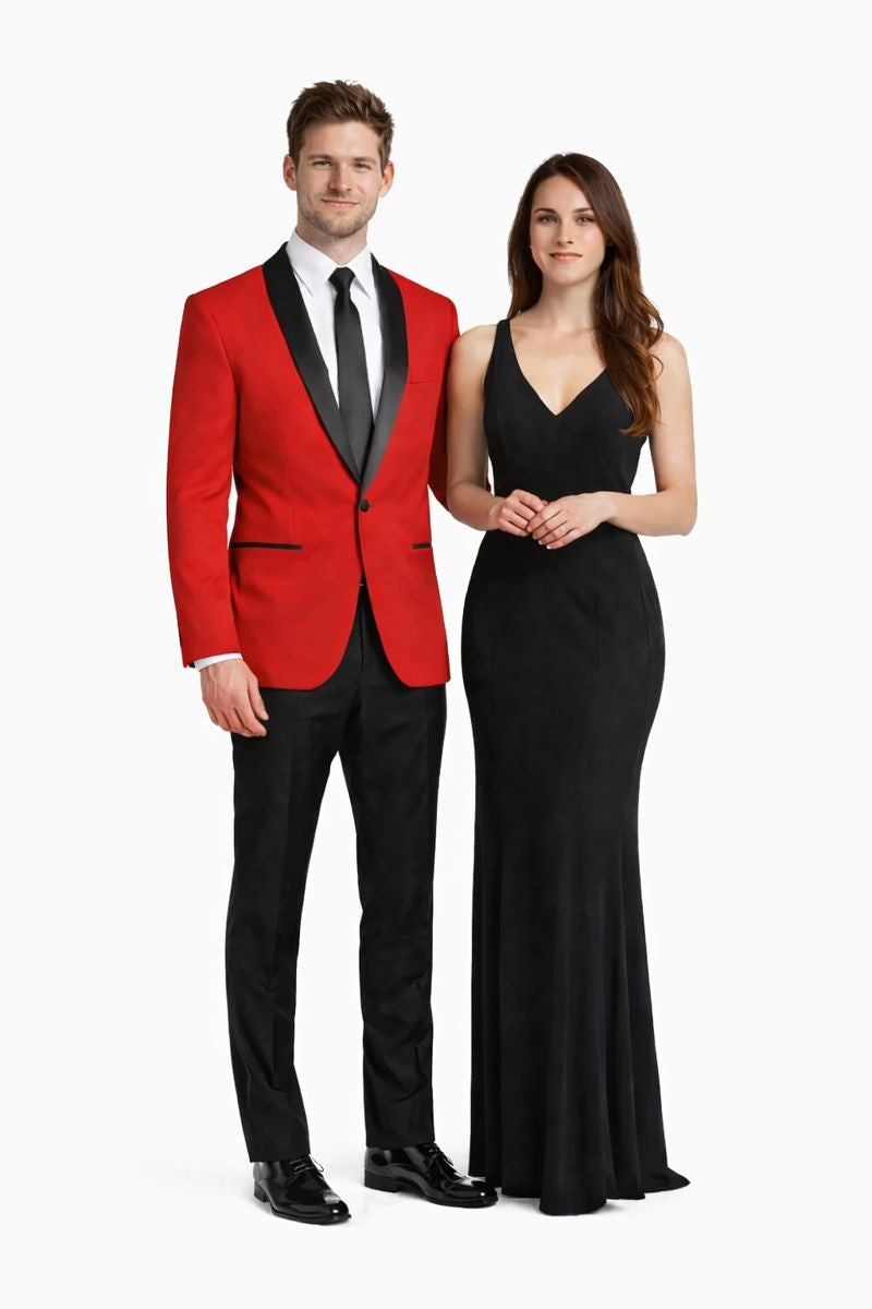 Men'S One Button Red And Black Lapel 2 Toned Tuxedo Dinner Jacket - Image 7