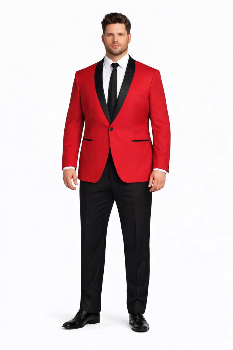 Men'S One Button Red And Black Lapel 2 Toned Tuxedo Dinner Jacket - Image 8