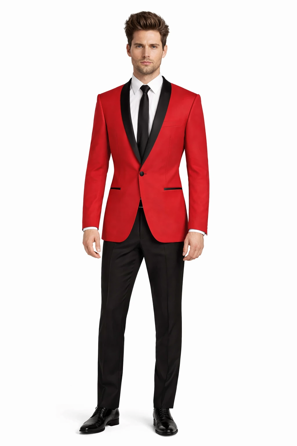 Men'S One Button Red And Black Lapel 2 Toned Tuxedo Dinner Jacket