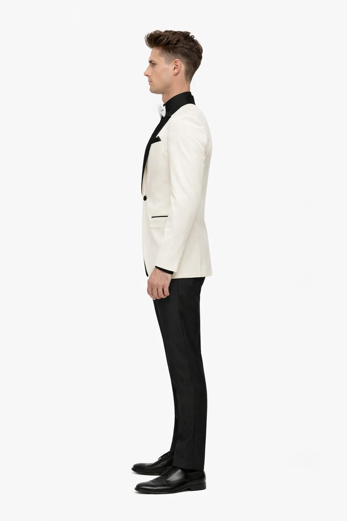 Men'S One Button Shawl Lapel Ivory Prom Wedding Tuxedo Jacket & Pants Perfect For Prom & Wedding - Image 2