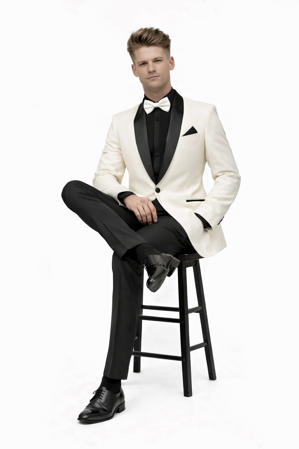 Men'S One Button Shawl Lapel Ivory Prom Wedding Tuxedo Jacket & Pants Perfect For Prom & Wedding - Image 4