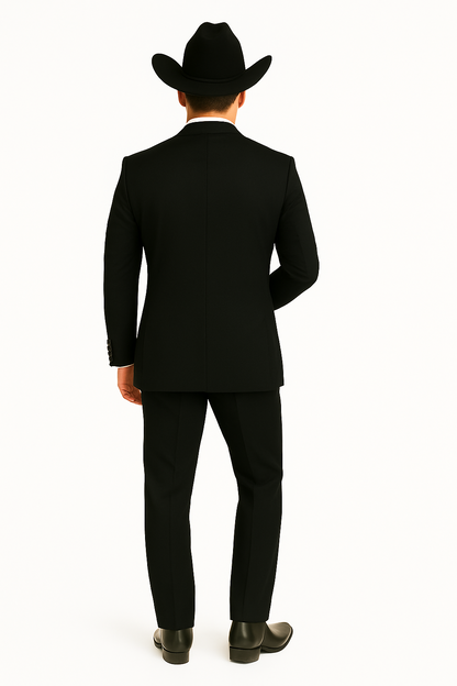 Men'S One Button Slim Fit Solid Black Side Vents Tuxedo Suit With Shawl Lapel - Image 2