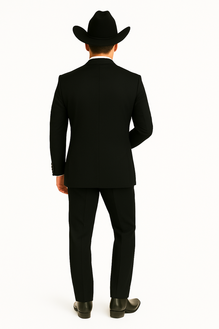 Men'S One Button Slim Fit Solid Black Side Vents Tuxedo Suit With Shawl Lapel - Image 2