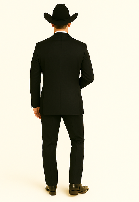 Men'S One Button Slim Fit Solid Black Side Vents Tuxedo Suit With Shawl Lapel