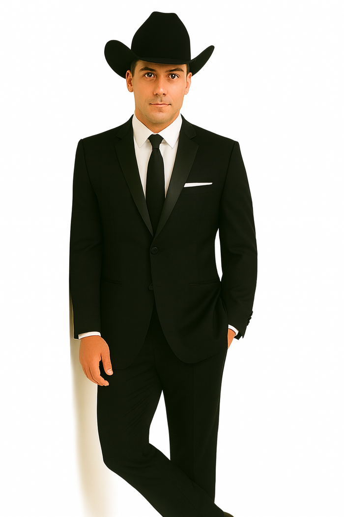 Men'S One Button Slim Fit Solid Black Side Vents Tuxedo Suit With Shawl Lapel - Image 5