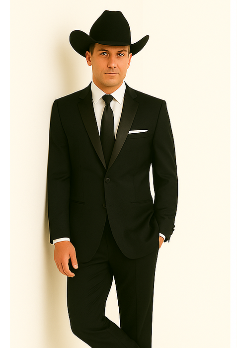 Men'S One Button Slim Fit Solid Black Side Vents Tuxedo Suit With Shawl Lapel