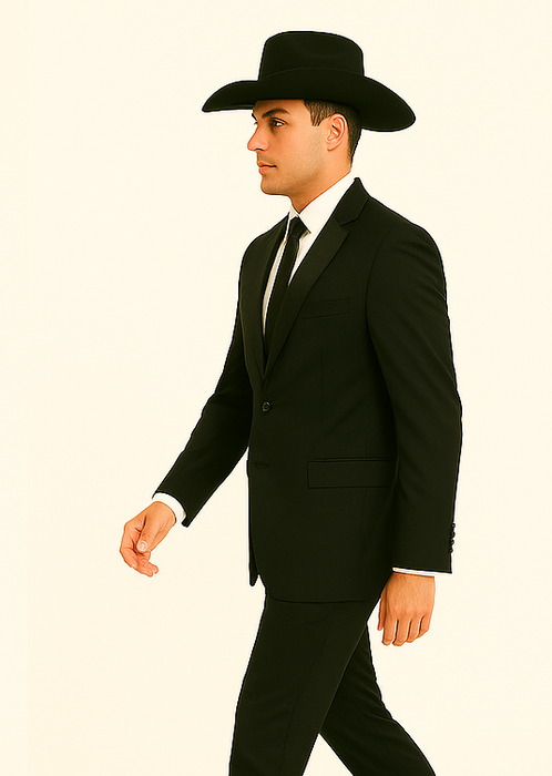 Men'S One Button Slim Fit Solid Black Side Vents Tuxedo Suit With Shawl Lapel