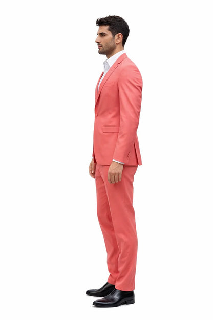 Men's One Button  Slim Fit Salmon ~ Melon ~ Peachish Pinkish ~ Coral color Peak Lapel Blazer- Slim Fit Cut
