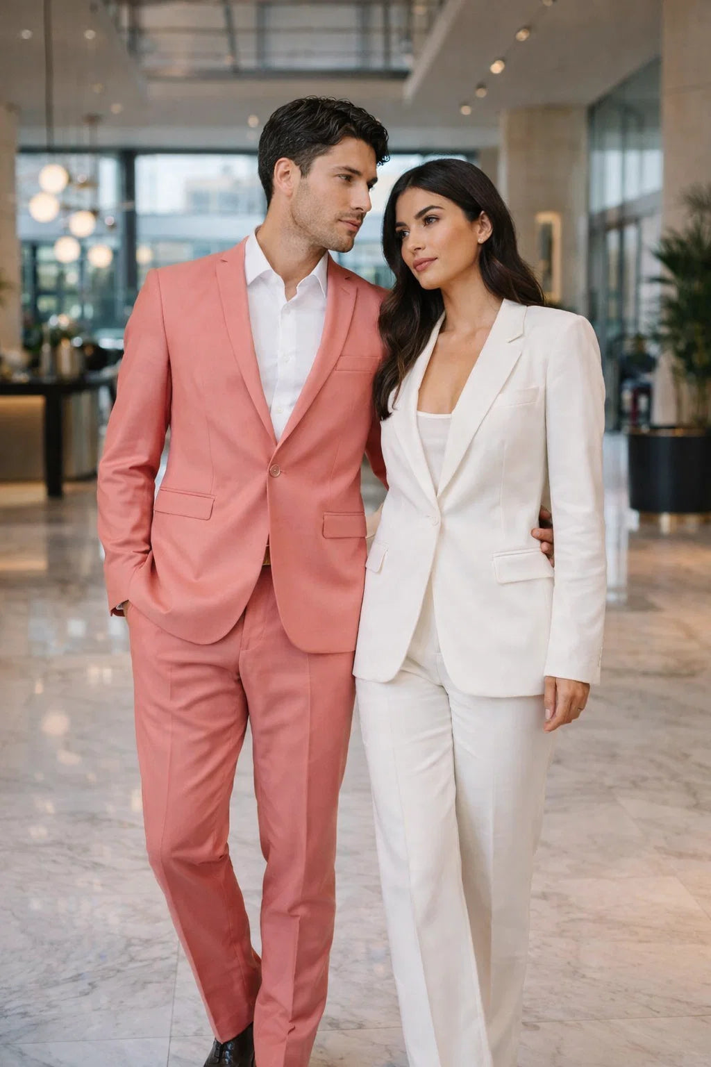 Men's One Button  Slim Fit Salmon ~ Melon ~ Peachish Pinkish ~ Coral color Peak Lapel Blazer- Slim Fit Cut