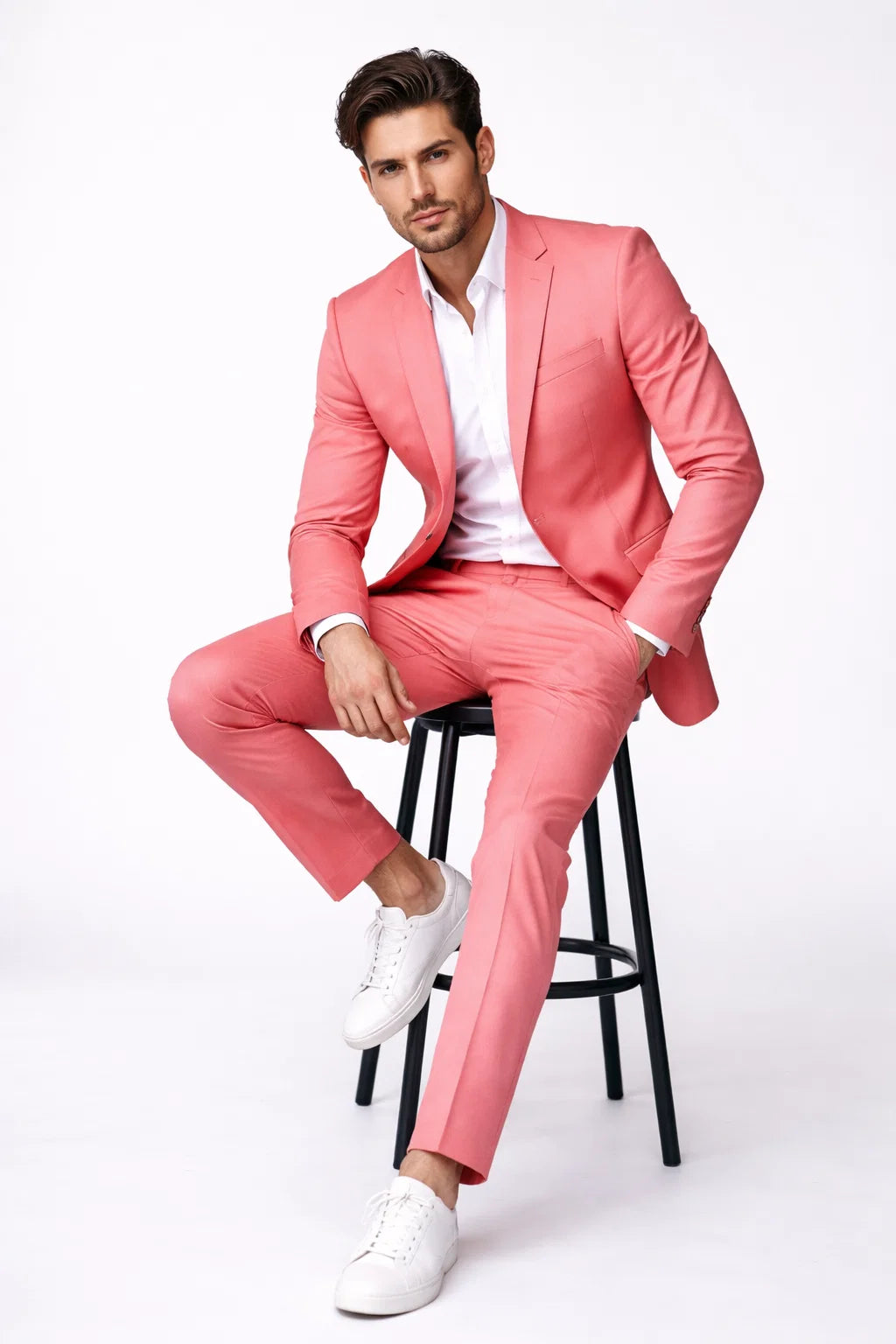 Men's One Button  Slim Fit Salmon ~ Melon ~ Peachish Pinkish ~ Coral color Peak Lapel Blazer- Slim Fit Cut
