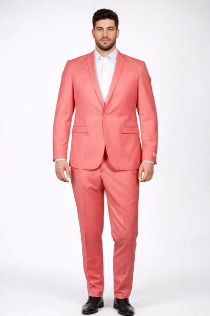 Men's One Button  Slim Fit Salmon ~ Melon ~ Peachish Pinkish ~ Coral color Peak Lapel Blazer- Slim Fit Cut