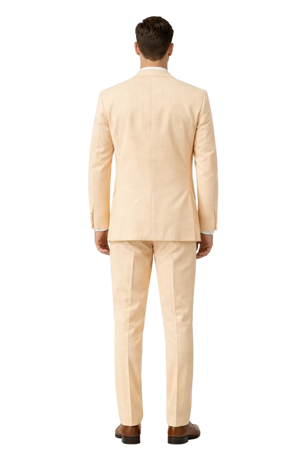 Men's  Notch Label Orange Colour Summer Seersucker Fabric Jacket and Pants 3 Piece Suit