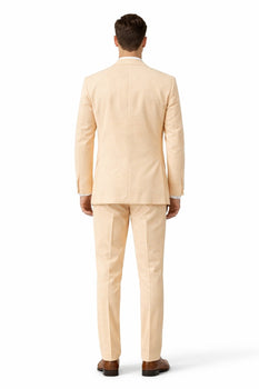 Men's  Notch Label Orange Colour Summer Seersucker Fabric Jacket and Pants 3 Piece Suit