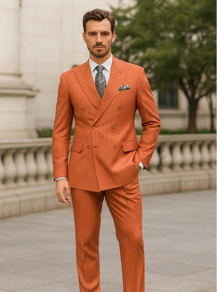 Bold Orange Double-Breasted Suit - Orange Wedding & Business Suit