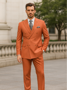 Bold Orange Double-Breasted Suit – Wedding & Business Attire
