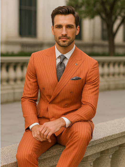 Bold Orange Double-Breasted Suit – Wedding & Business Attire