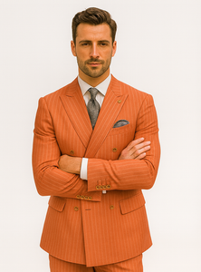Bold Orange Double-Breasted Suit – Wedding & Business Attire