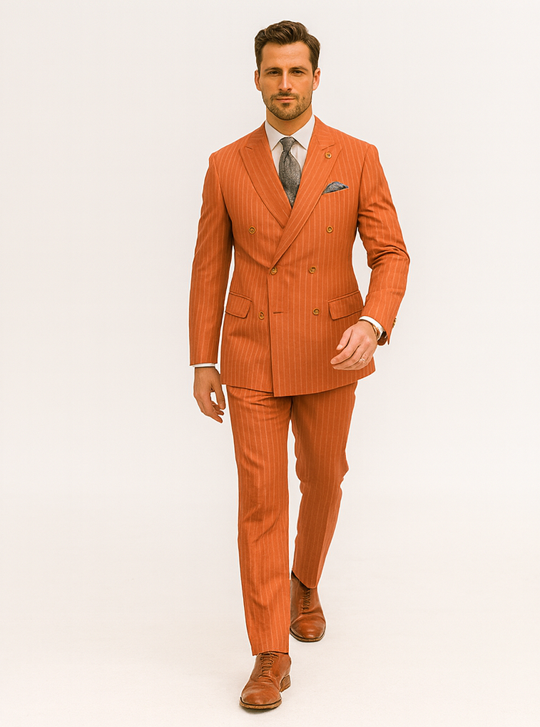 Bold Orange Double-Breasted Suit – Wedding & Business Attire - Image 6