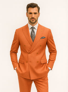 Bold Orange Double-Breasted Suit – Wedding & Business Attire - Image 7