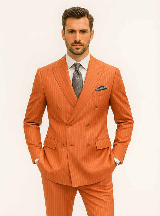 Bold Orange Double-Breasted Suit – Wedding & Business Attire